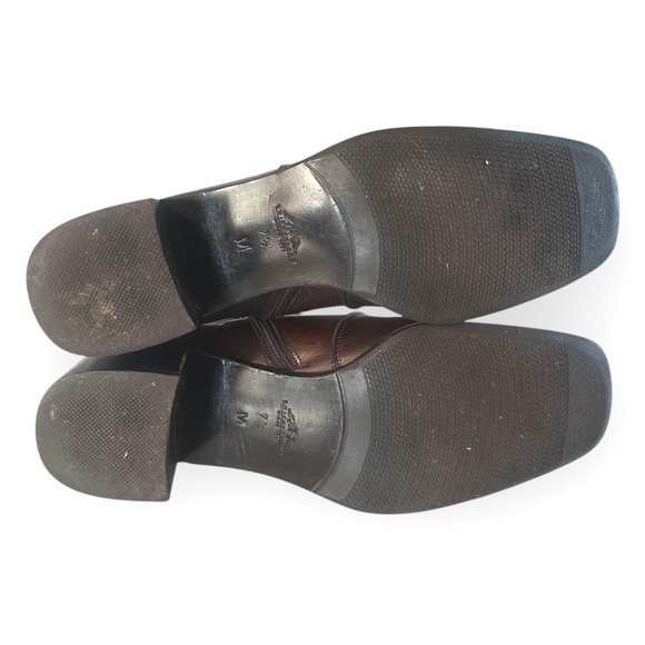 Bally Vintage Brown Leather Square Toe Block Heel Ankle Boots Women's 7.5 M - Picture 5 of 7